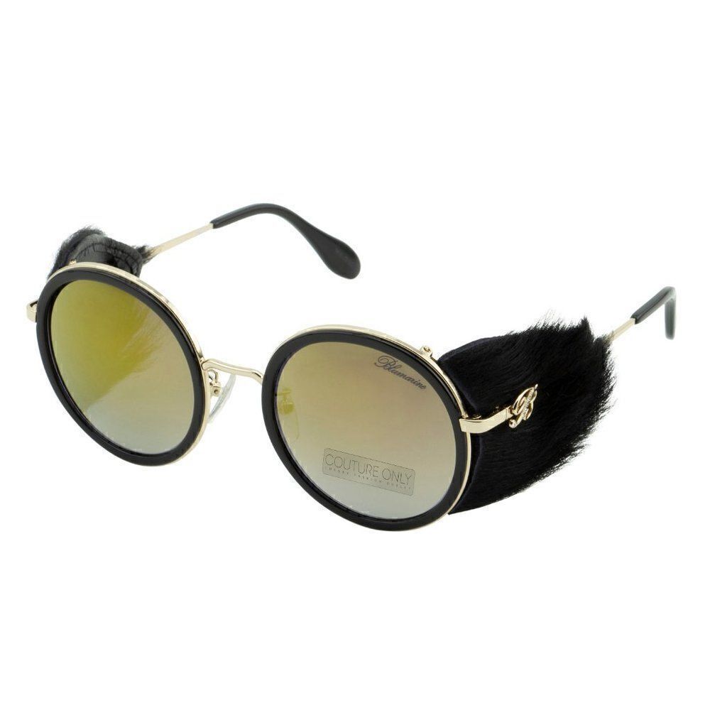 New Blumarine Black & Gold Women Sunglasses Round SBM-109S Faux-Fur Limited Ed. - Picture 6 of 14